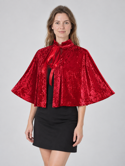Red Velvet Capelet with Collar and Ties