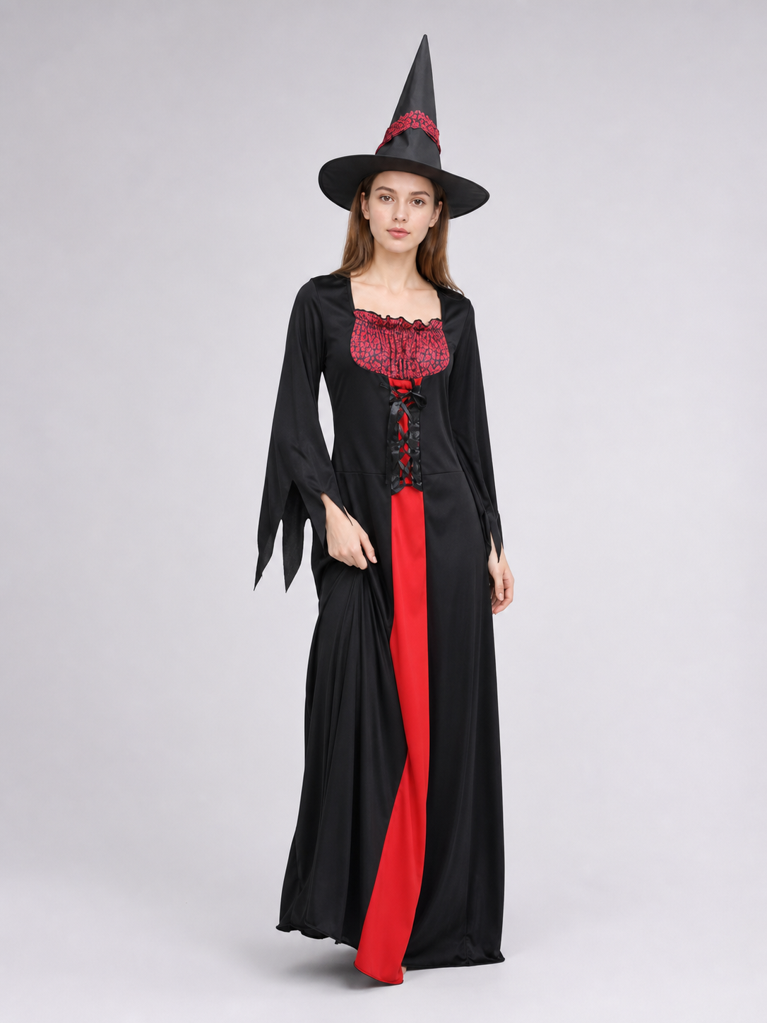 Halloween Witch Costume with Long Dress and Hat