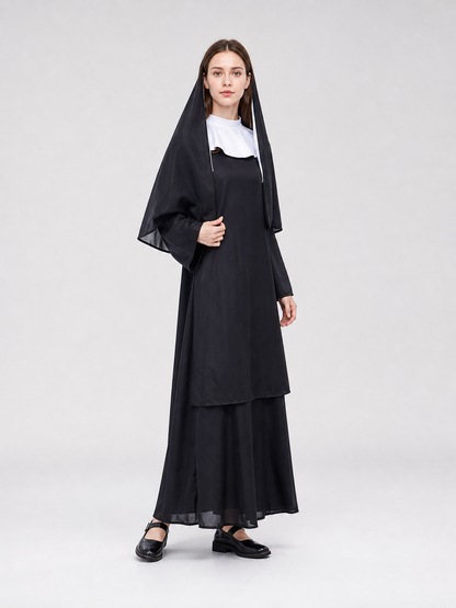 This nun costume is designed for a distinctive themed look and is suitable for costume parties, stage performances, themed events, Halloween, and other occasions when you want to add recognizable details to your outfit. The set comes in a c