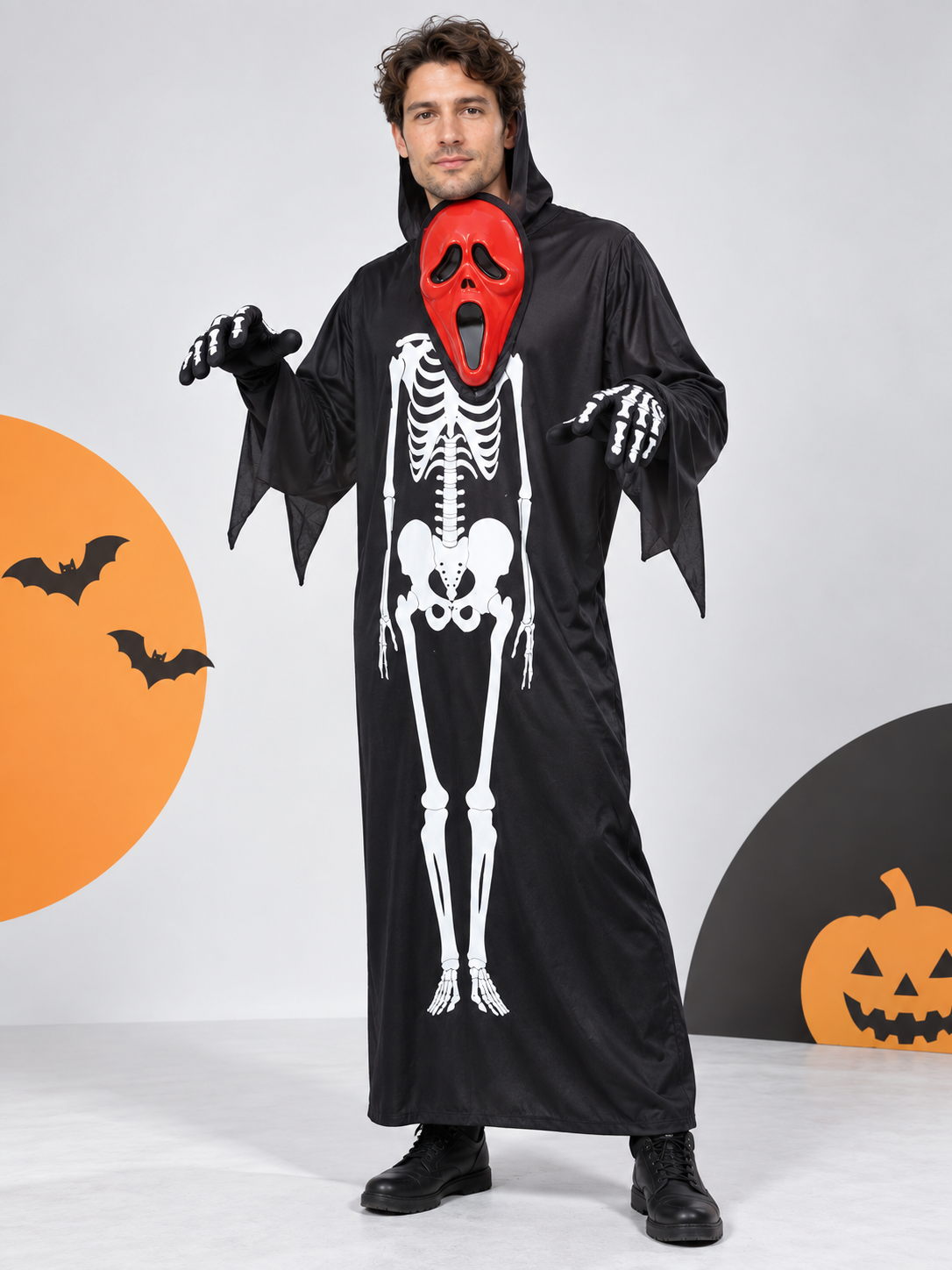 Skeleton Costume: Robe, Mask, and Gloves