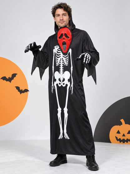 Skeleton Costume: Robe, Mask, and Gloves