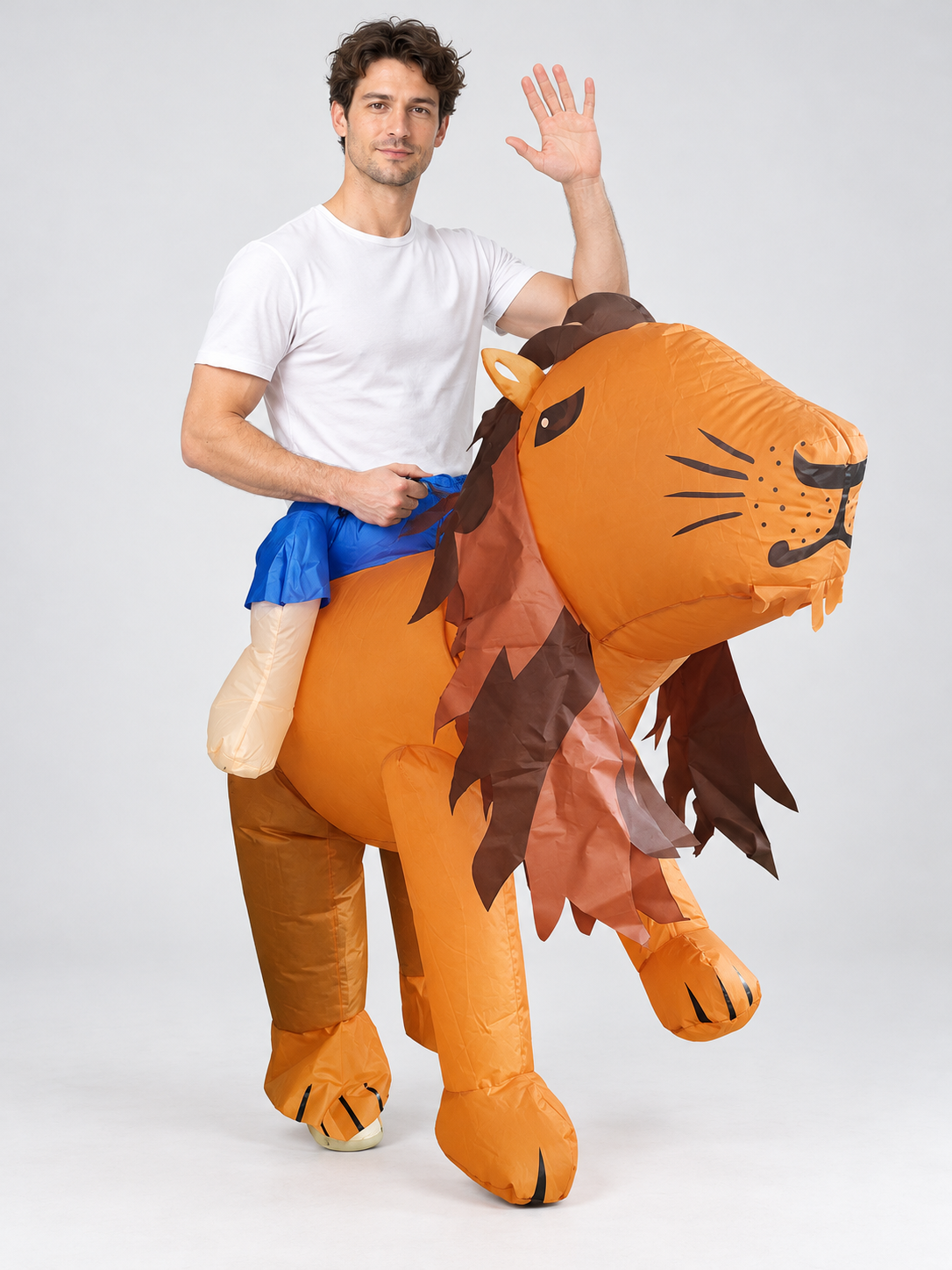 Inflatable Lion Costume Orange with Dark Brown Mane