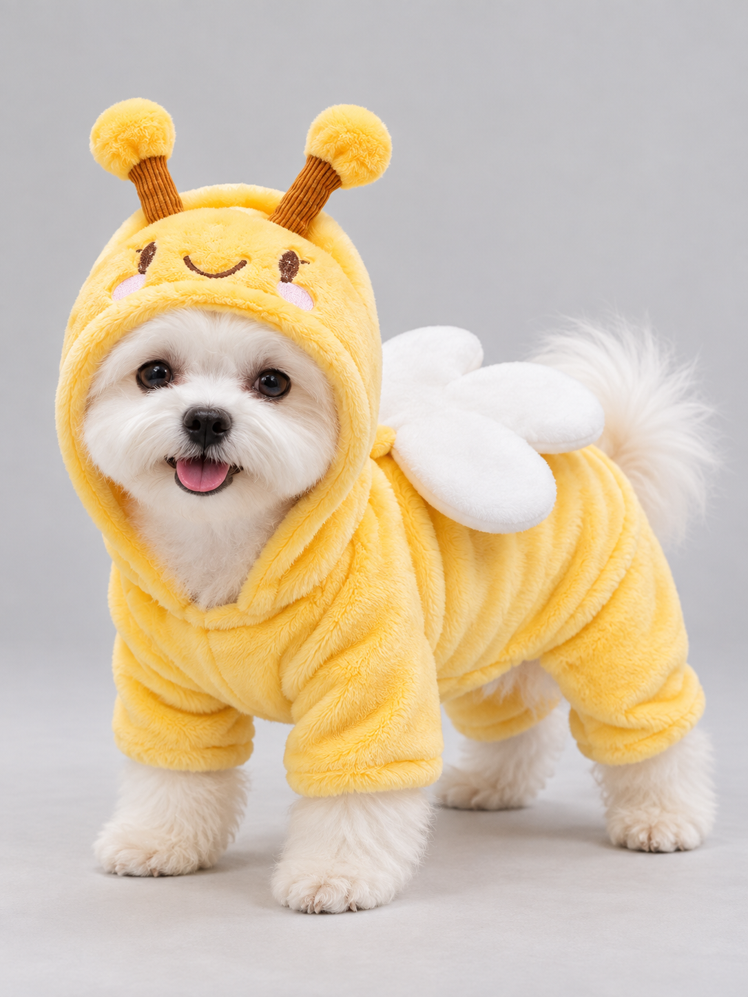 Bee Dog Costume in Yellow Fleece with Wings and Hood