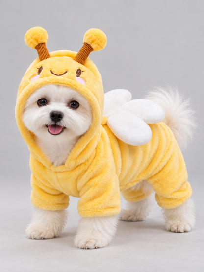 Bee Dog Costume in Yellow Fleece with Wings and Hood