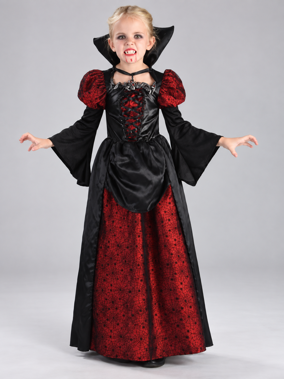 Black and Red Vampire Costume with Spiderweb and Lacing