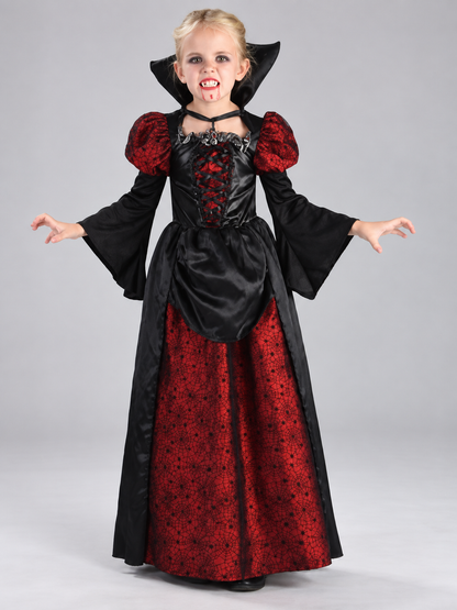 Black and Red Vampire Costume with Spiderweb and Lacing