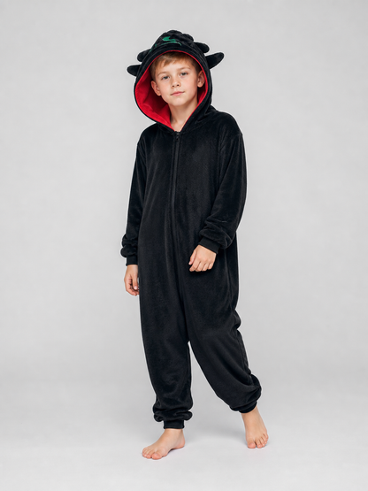 Children’s Hooded Dragon Costume, Black and Red