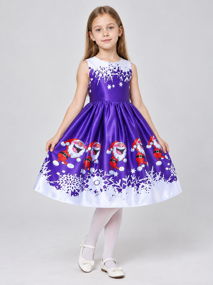 Purple Girls' Dress with Christmas Print