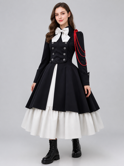 Gothic Dress with White Bow and Lacing Costume Dresses detail