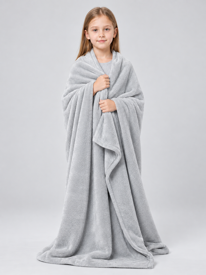 Silver-gray polyester blanket with bound edges