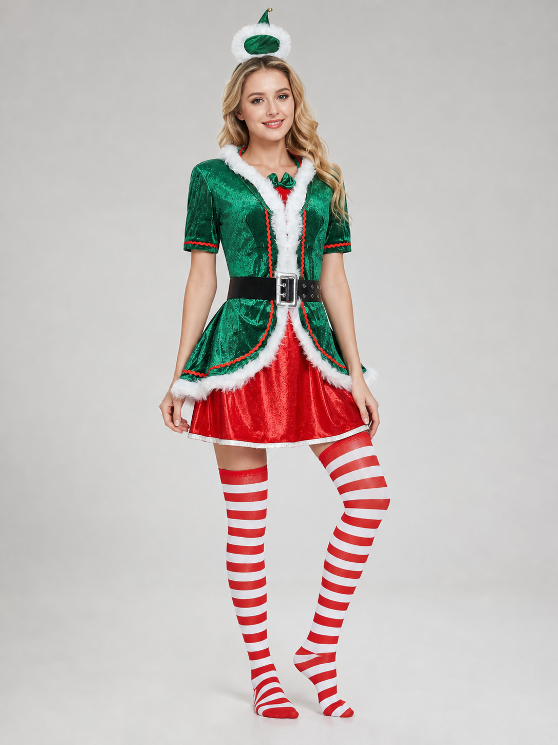 Elf Christmas Costume with Hat and Knee-High Socks