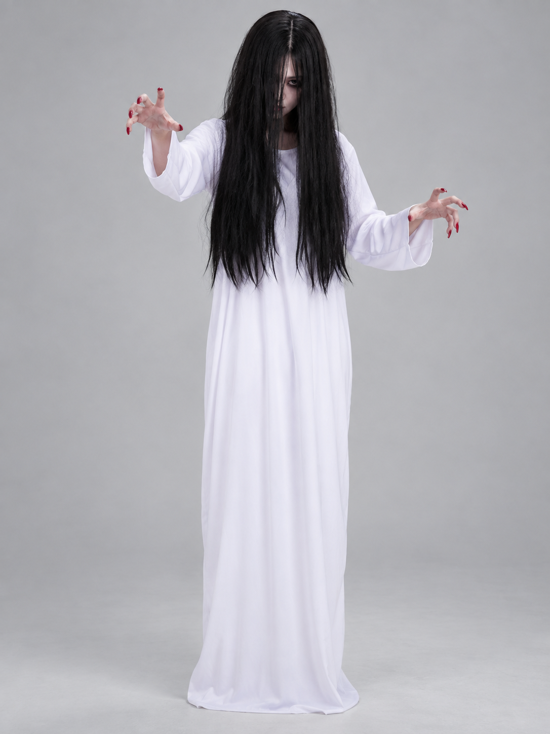 Ghost Costume: Long White Dress with Long Sleeves