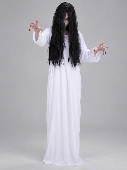 Ghost Costume: Long White Dress with Long Sleeves