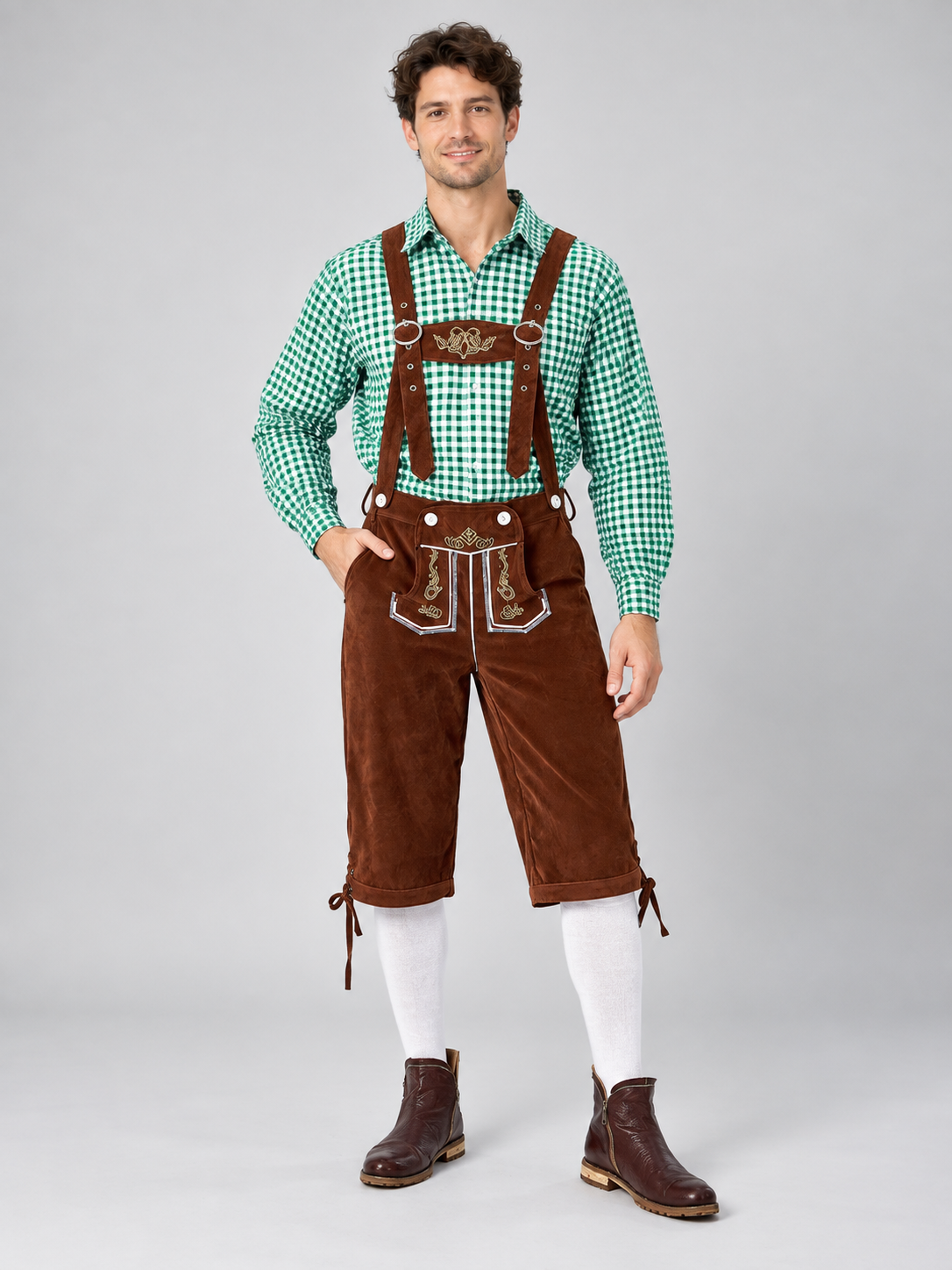 Bavarian costume for Oktoberfest: plaid shirt and pants