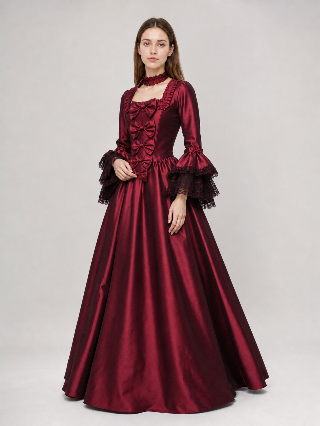 Long Gothic Victorian-Style Dress on-model front view