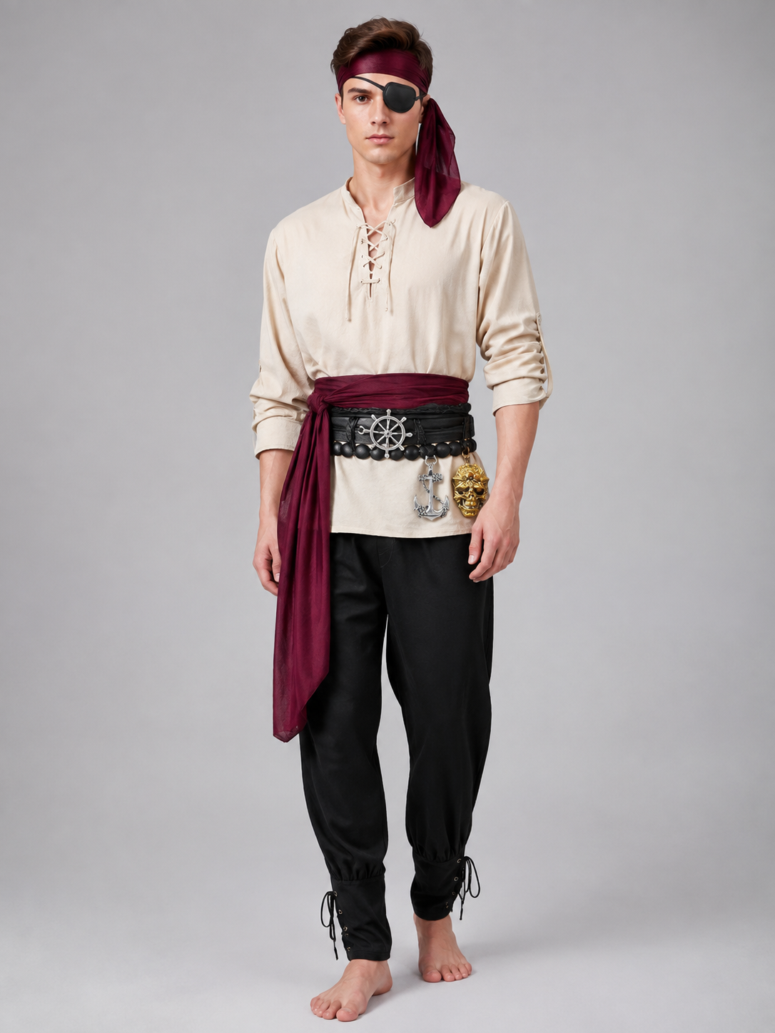 Men's Pirate Costume for Role-Playing, 8 Pieces Costumes detail