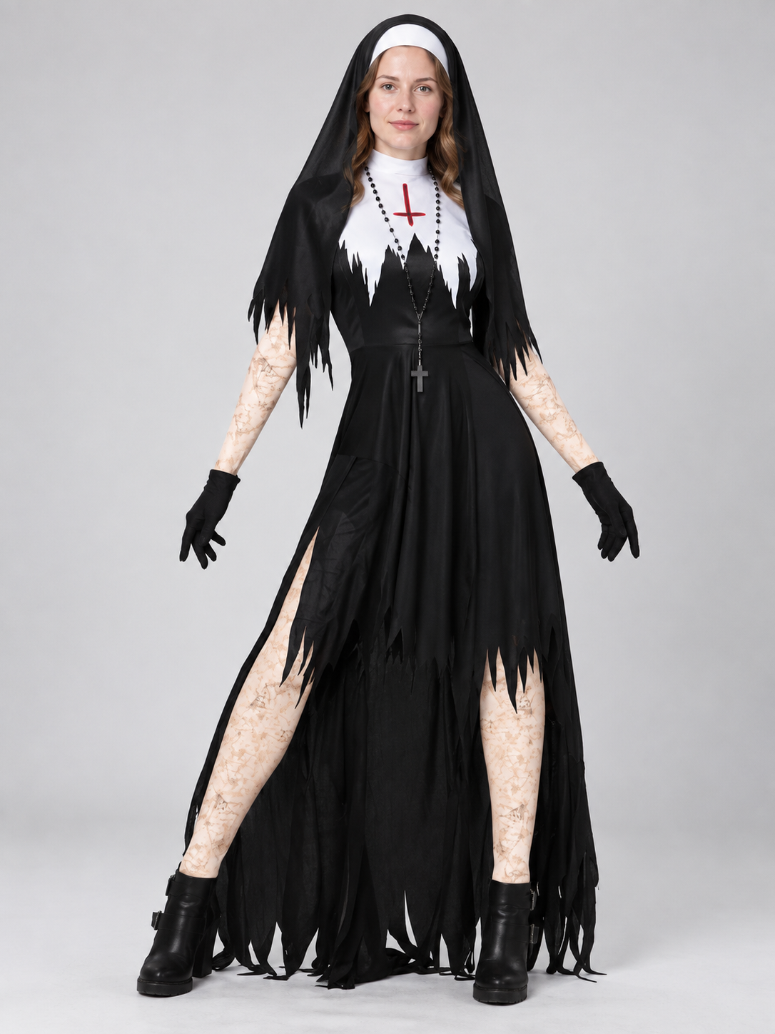 Vampire Halloween Costume with Black Dress and Veil