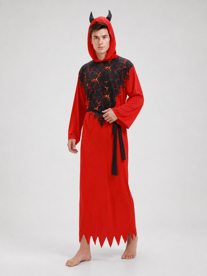 Hooded Devil Costume with Belt and Ragged Hem
