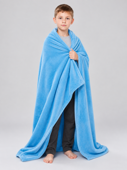 Sky Blue Reversible Fleece Blanket Made of Polyester
