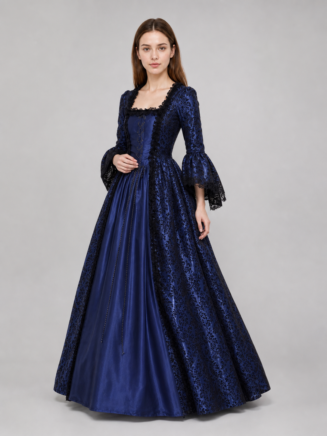 Gothic Historical Dress with Flared Sleeves