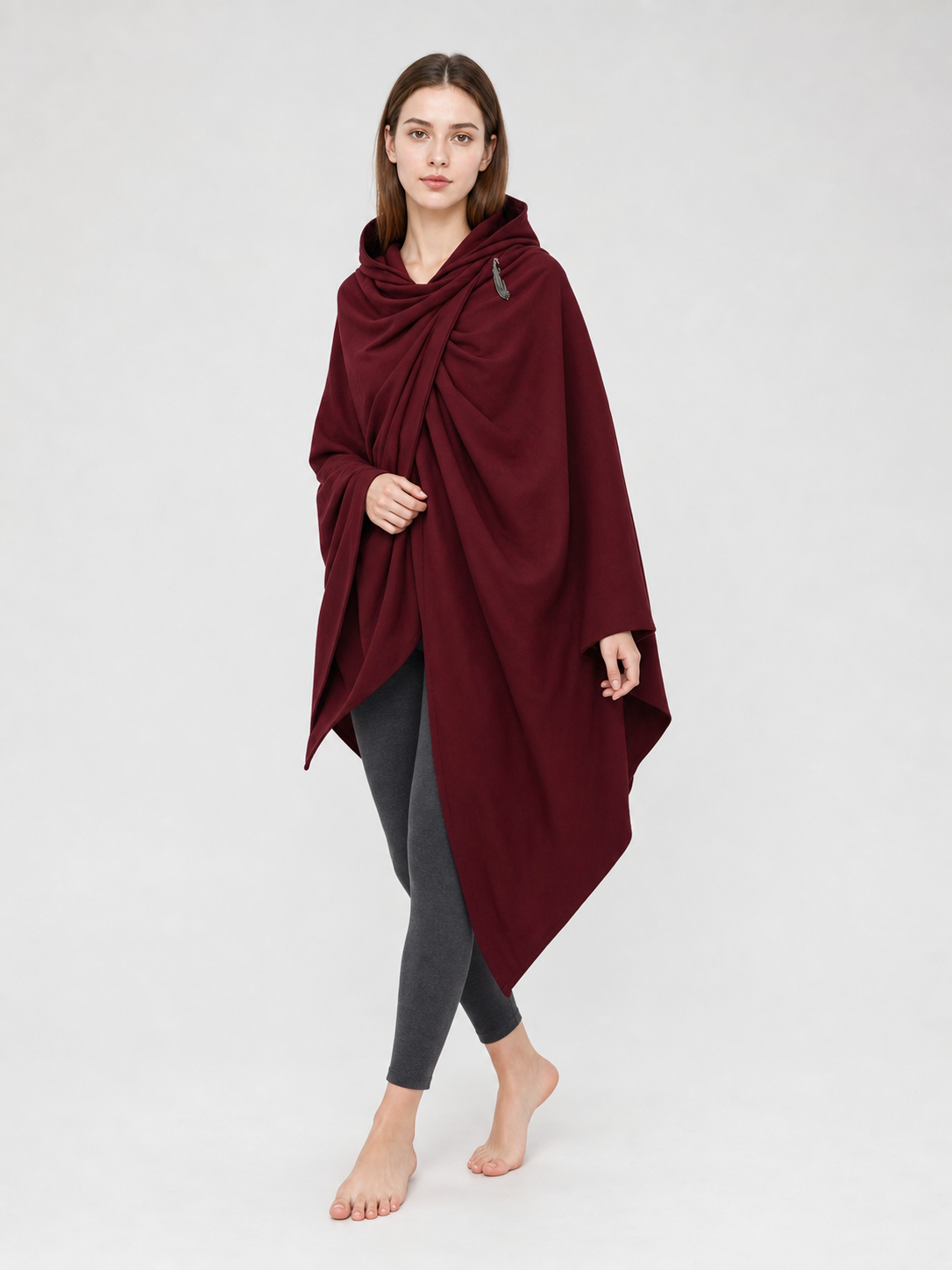Burgundy Hooded Cape, Metal Clasp