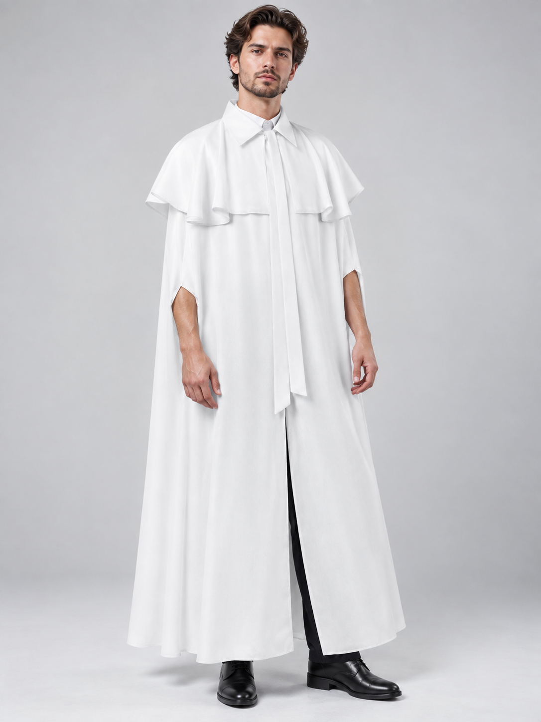 White long cloak cape with collar and ties