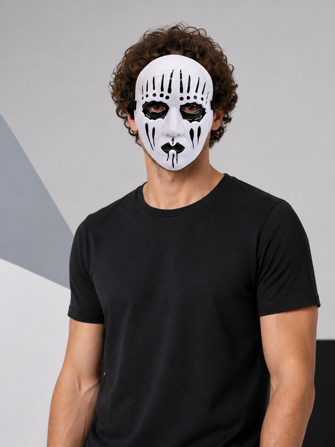 White Halloween Mask with Black Decorations for Cosplay