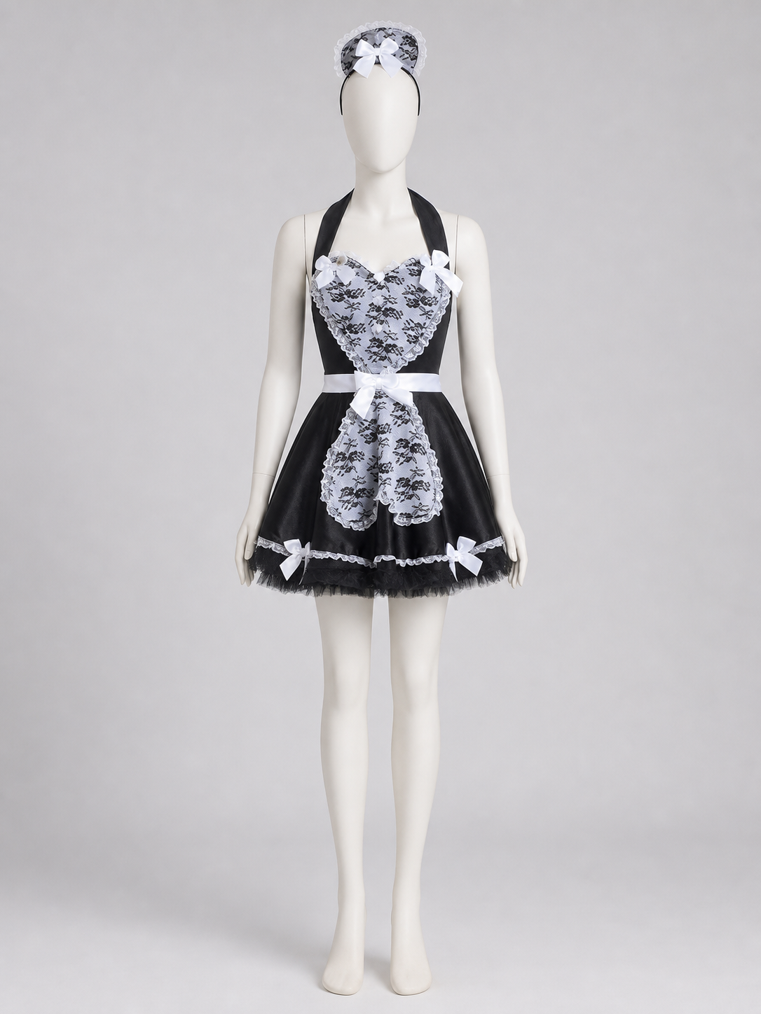 Cosplay Dress with Black-and-White Decor and Apron