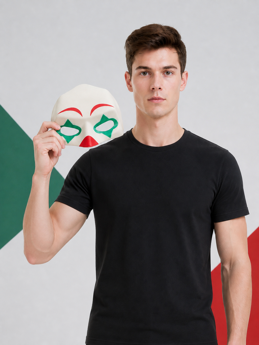 Red and Green Carnival Mask for Halloween and Cosplay Costume Masks detail