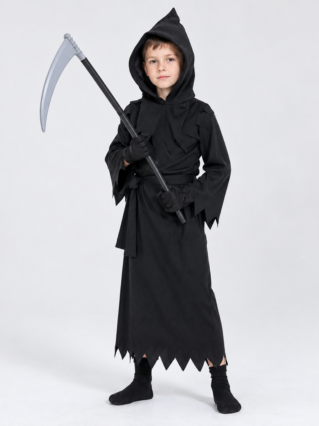 Grim Reaper Cosplay Costume with Hood and Scythe
