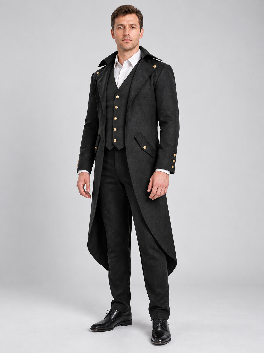 Black Long Tailcoat with Gold Buttons