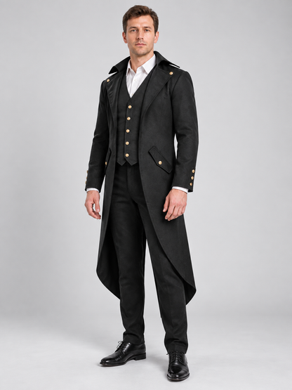 Black Long Tailcoat with Gold Buttons