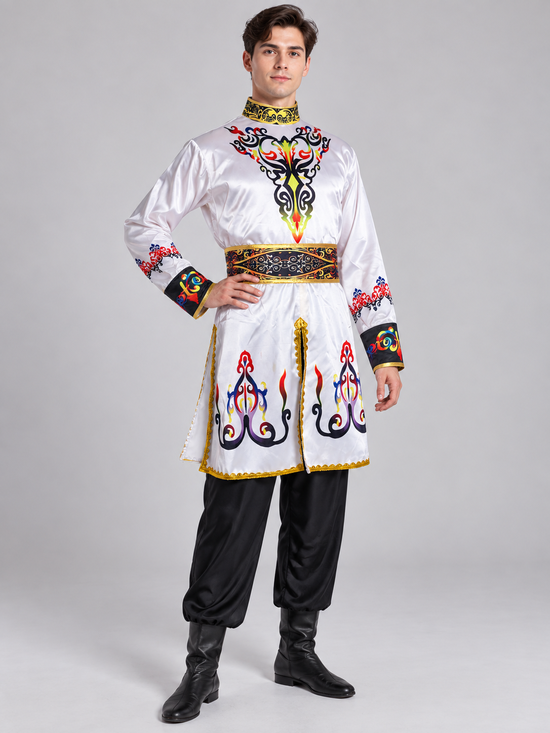 Stage Costume for Folk Dance White Black