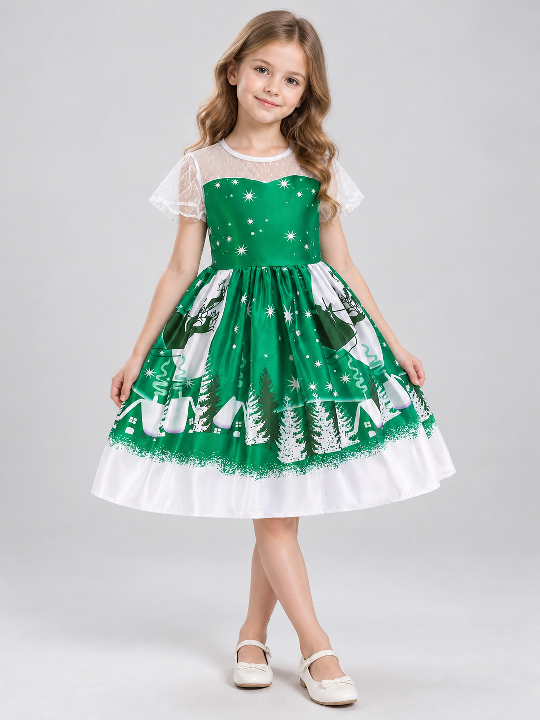 Festive Children's Dress with Winter Print Costume Dresses detail
