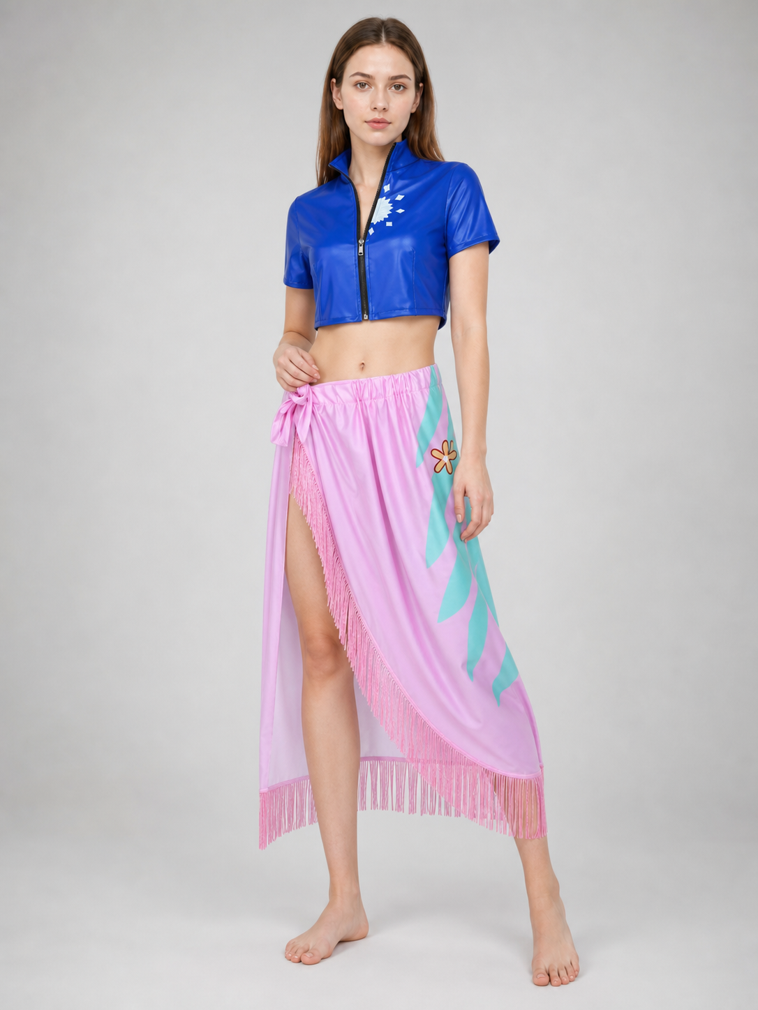 Nico Robin Cosplay Costume: Blue Blouse and Pink Skirt