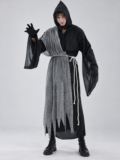 Vampire Halloween Costume with Hood and Gray Cape
