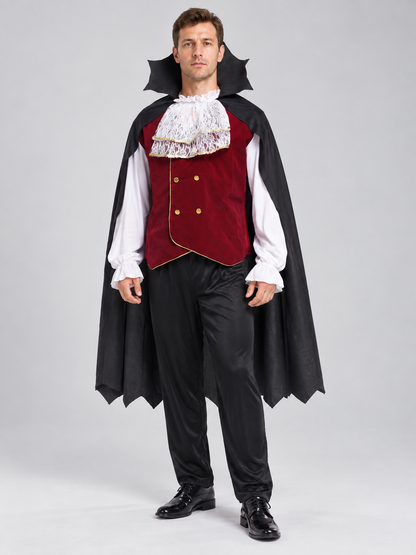 Costume with Burgundy Vest, Pants, and Cape Costume Capes detail