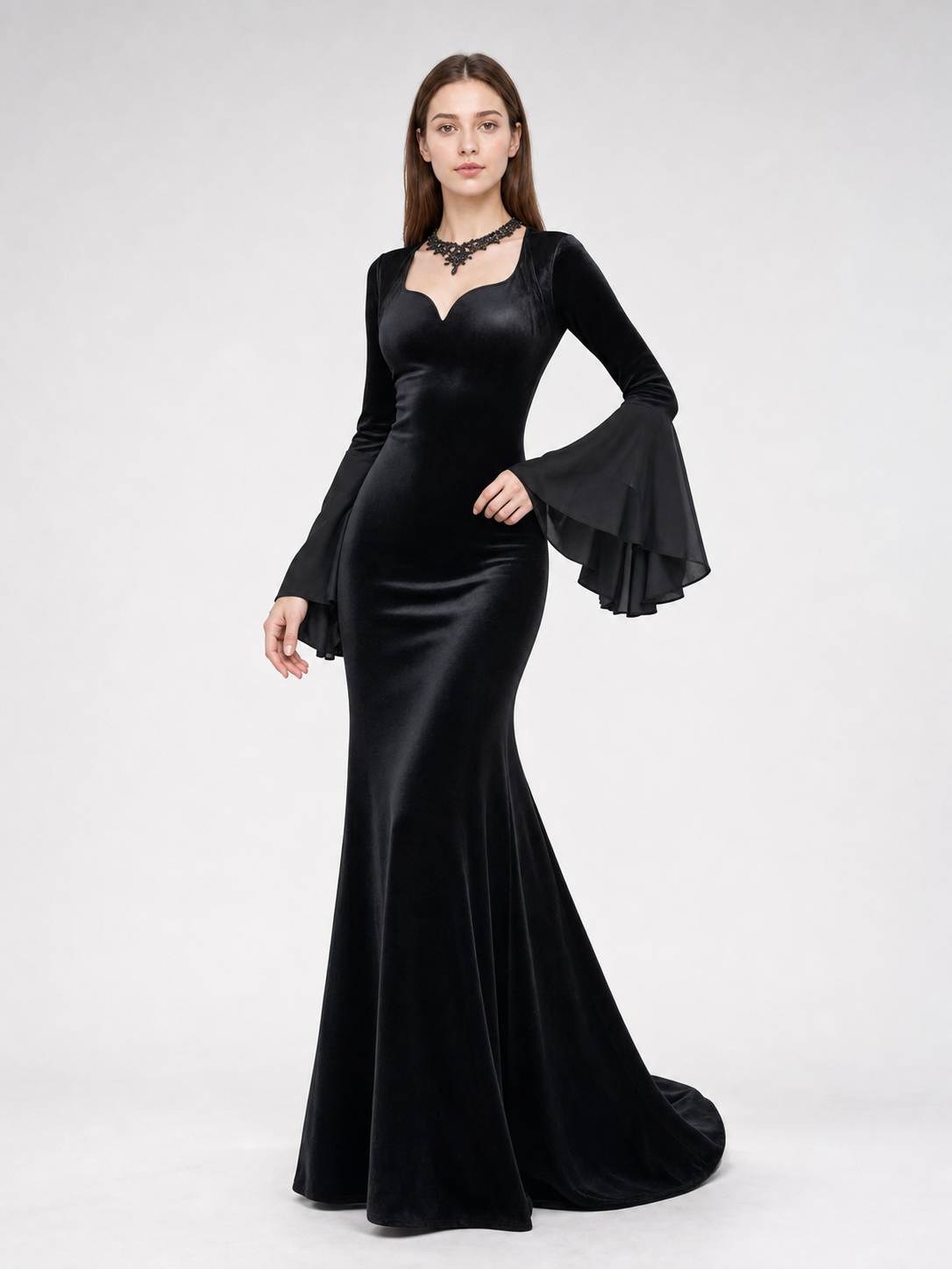 Black Gothic Floor-Length Evening Dress