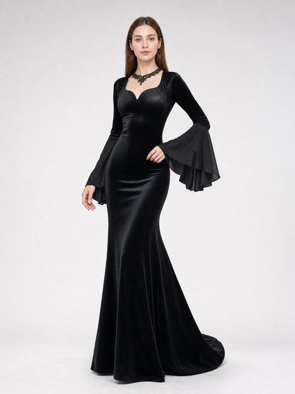 Black Gothic Floor-Length Evening Dress