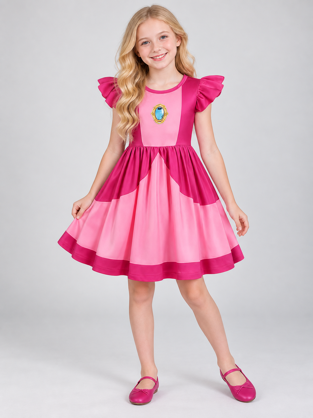 Kids' Costume Dress Pink and Raspberry with Emblem