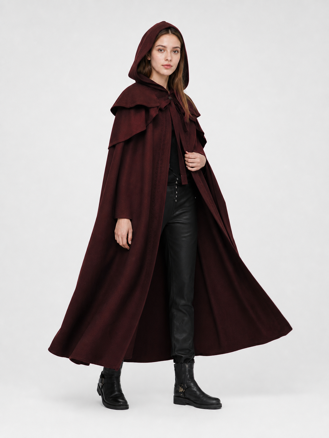 Medieval Gothic Hooded Cloak, Burgundy