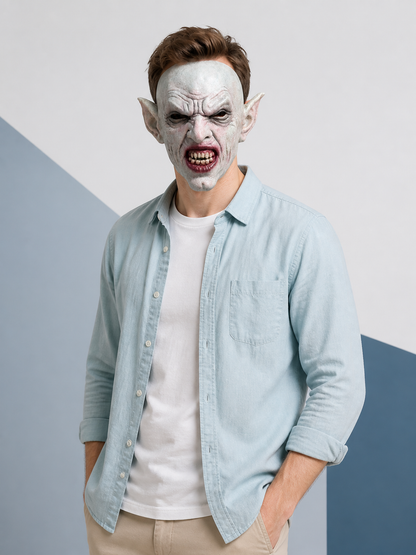 Gray and White Vampire Carnival Mask for Halloween Costume Masks detail