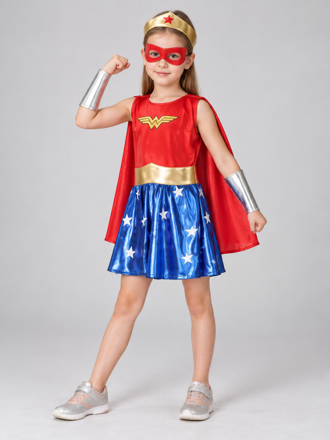 Kids' superhero-style costume with cape and mask