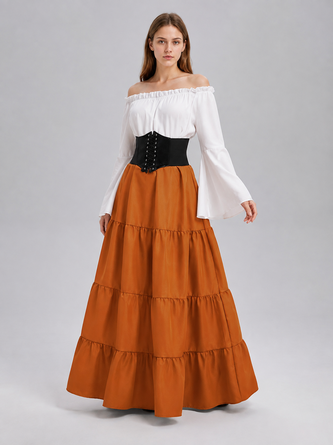 Long Medieval-Style Dress with Corset Belt Costume Dresses detail