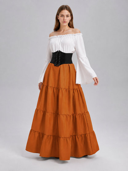 Long Medieval-Style Dress with Corset Belt Costume Dresses detail