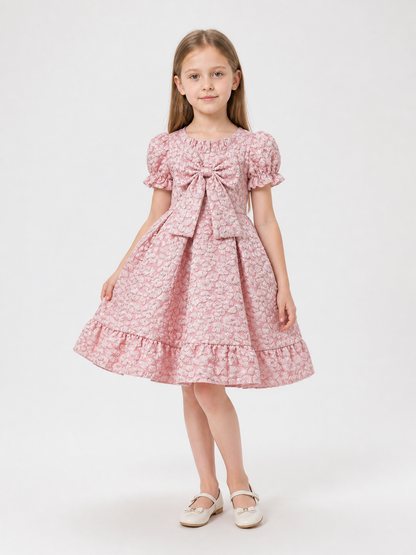 Pink Full Dress with Bow and Puff Sleeves Costume Dresses detail