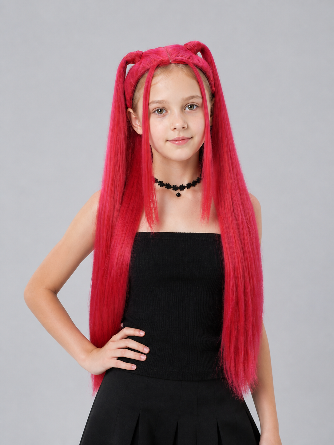Pink-Red Carnival Wig for Halloween and Cosplay Costume Wigs detail