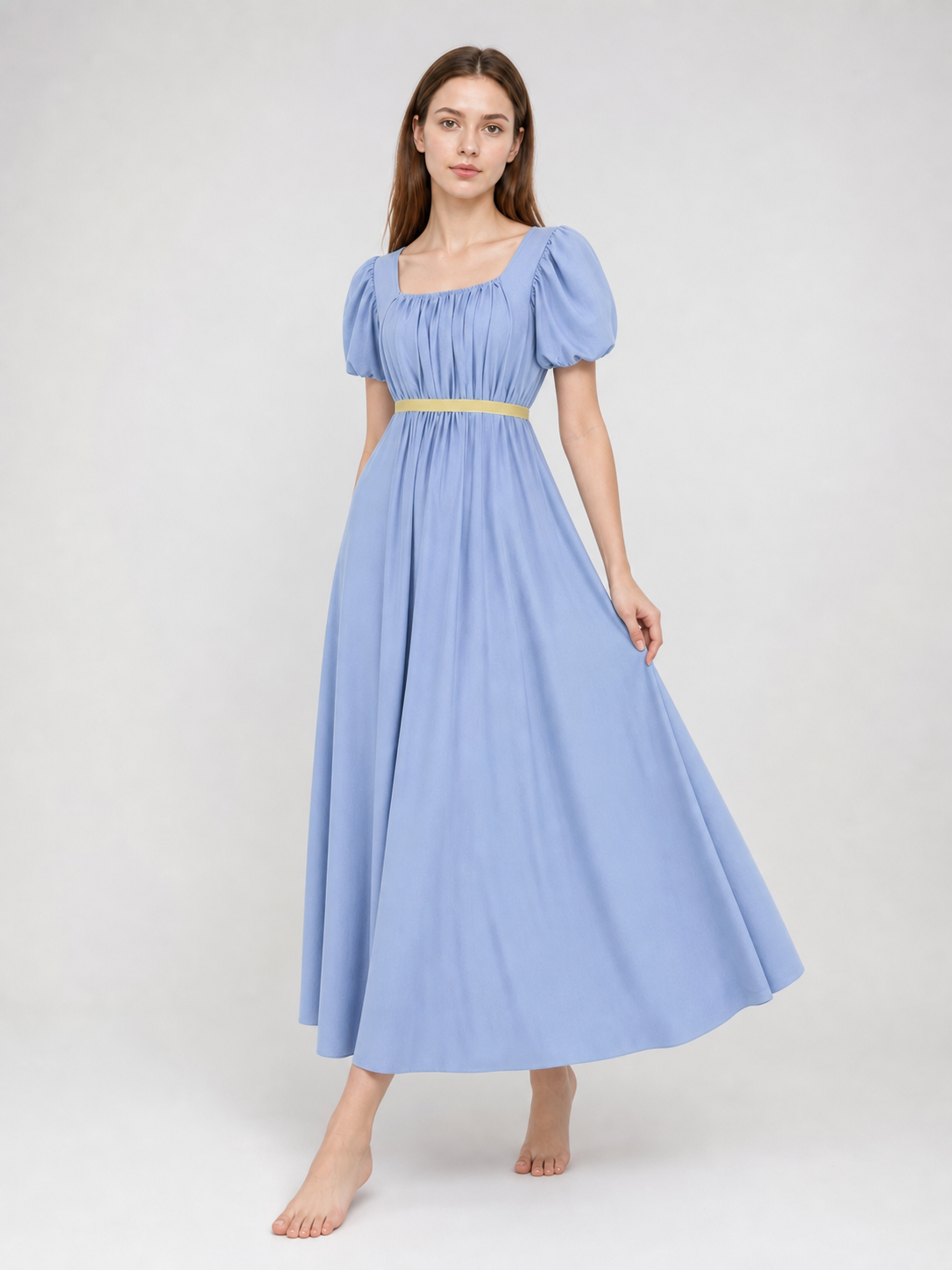 Bridgerton-style dress with a square neckline
