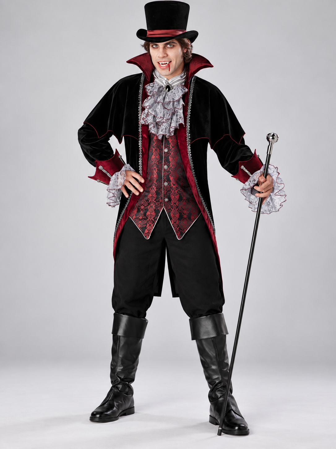 Adult Vampire Costume with Jabot and Top Hat