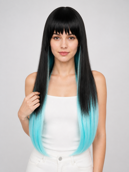Black and Lime Green Carnival Wig for Halloween and Cosplay Costume Wigs detail